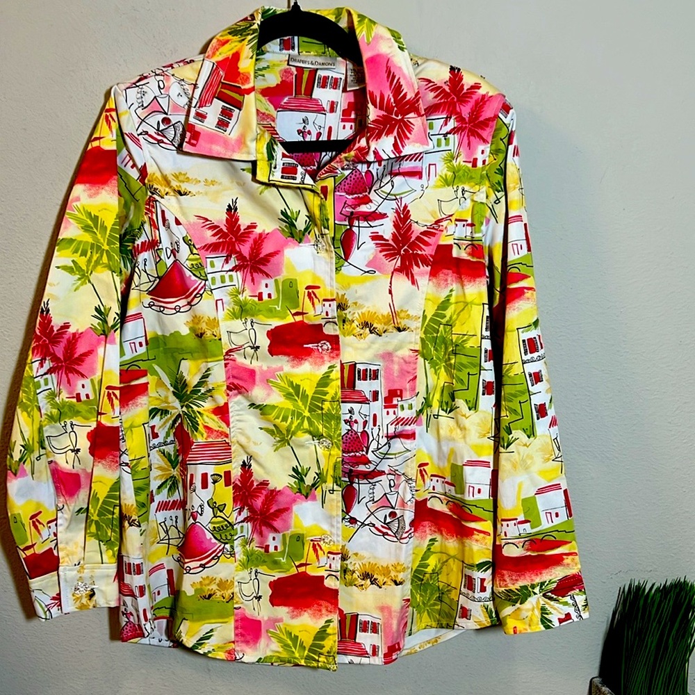 Drapers & Damons Colorful Palm Tree Blazer Jacket Small